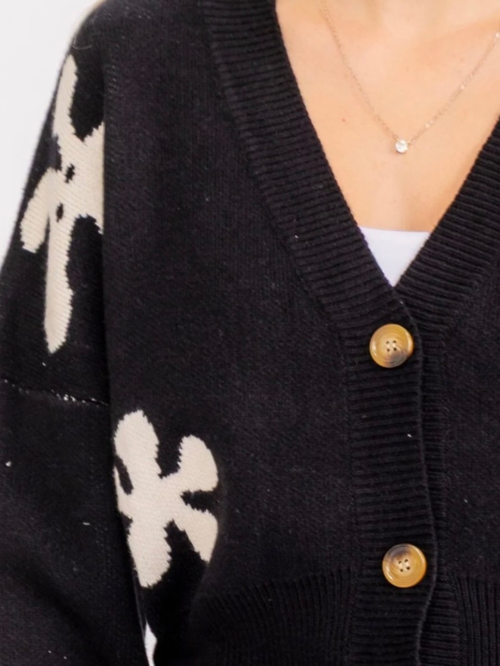 BLACK LONG SLEEVE CARDIGAN SWEATER WITH FLORAL PRINTS - NWT - Picture 3 of 17